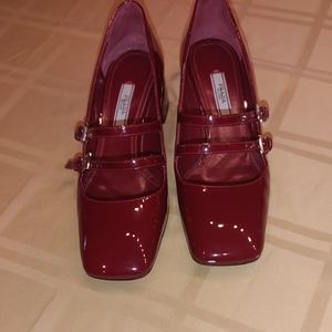 Prada Red Patent Leather Double Strap Mary Jane Shoes